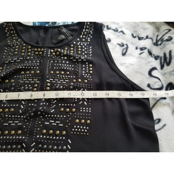 BCBGMaxAzria  Danna Top Black Semi Sheer w/Brass & Silver Studs Womens Size S - Picture 9 of 10